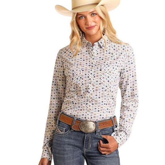 Panhandle Women's Long Sleeve Tech Snap Shirt- White