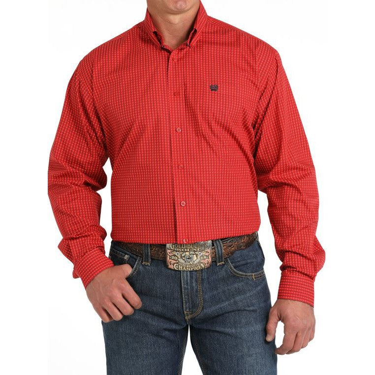 Cinch Men's Long Sleeve Money Print Button Down Western Shirt-Red