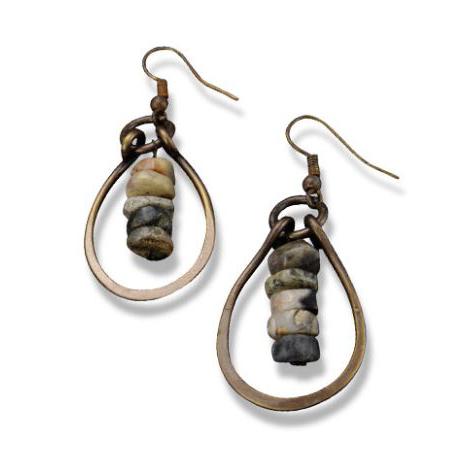 Anju Banjara Brass Teardrop with Agate Row in Center Earrings