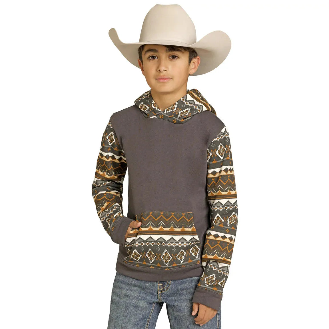 Rock & Roll Boy's Colour Blocked Aztec Hoodie-