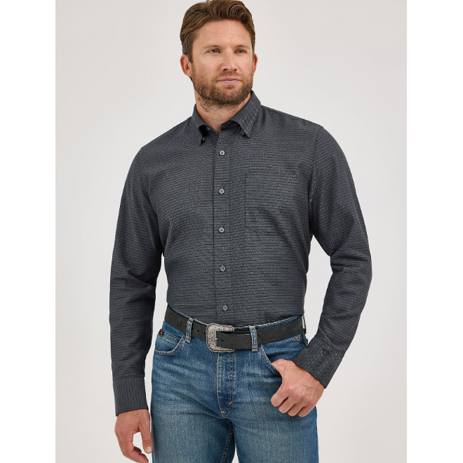 Wrangler Men's Cody Johnson Long Sleeve Stripe Shirt- Black Shadow
