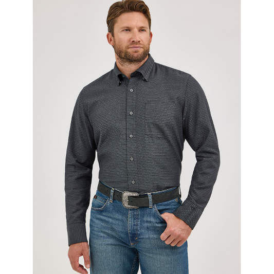 Wrangler Men's Cody Johnson Long Sleeve Stripe Shirt- Black Shadow