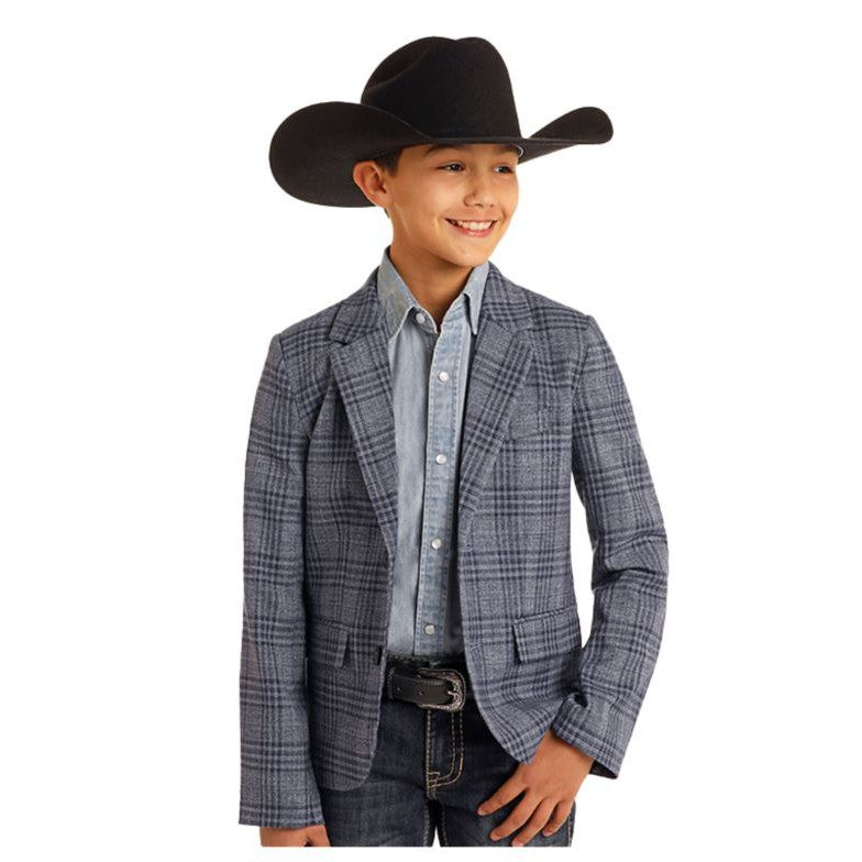 Rock & Roll Boy's Plaid Printed Sports Coat - Blue/Grey