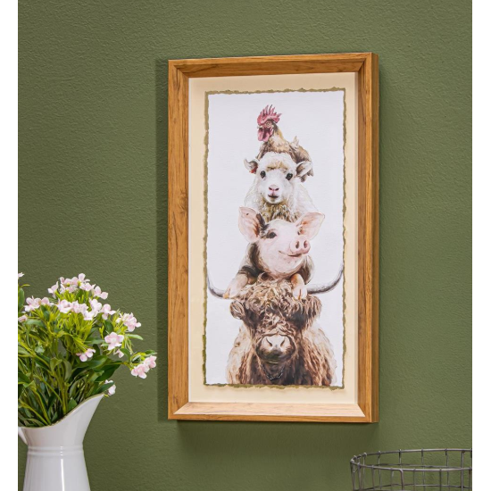 Evergreen Petal &amp; Plow Stacked Farm Animal Canvas- 10 x 18