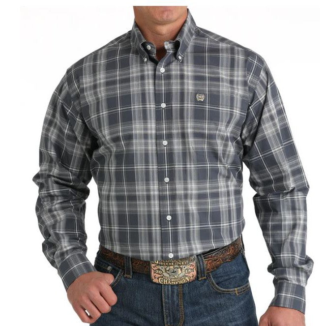 Cinch Classic Fit Long Sleeve Men's Cotton Plaid Shirt - Blue