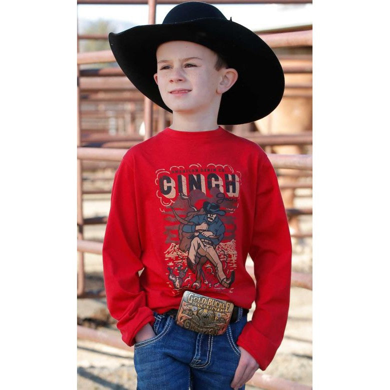 Cinch Boy's Red Bull Dog Long Sleeve Tee Shirt- Red