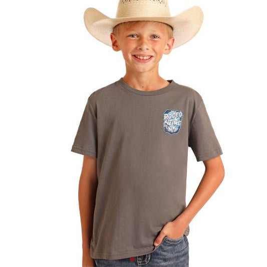 Rock & Roll Boy's Short Sleeve Graphic Dale Rodeo Time Graphic Tee Shirt- Dark Grey