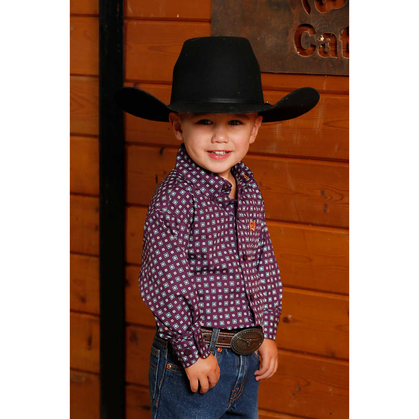 Cinch Boy's Long Sleeve Print Western Shirt -Purple