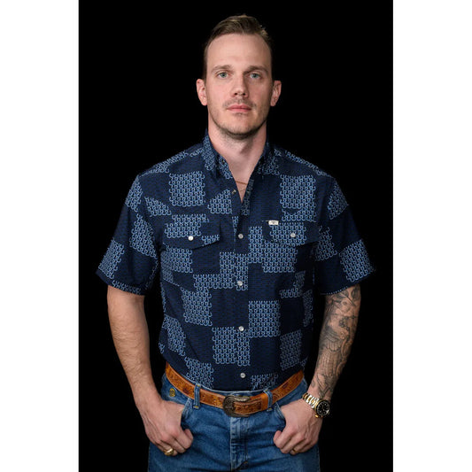 Ferrell Brand Men's The Dallas Short Sleeve Snap Shirt- Blue