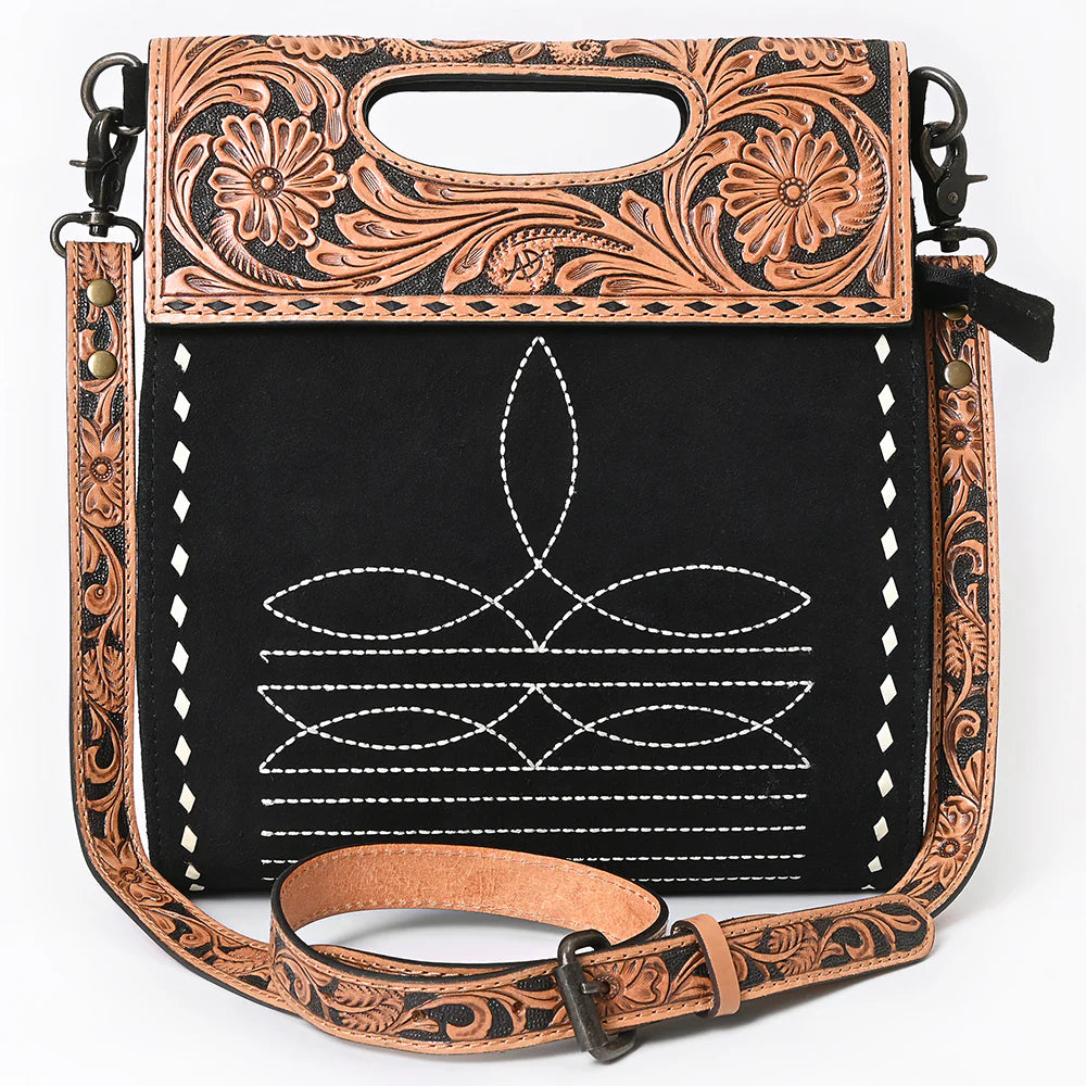 American Darling Women's Leather Western Clutch Bag -Black