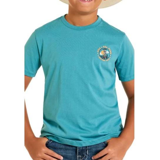 Rock & Roll Boy's Short Sleeve Skeleton Graphic Tee Shirt- Teal