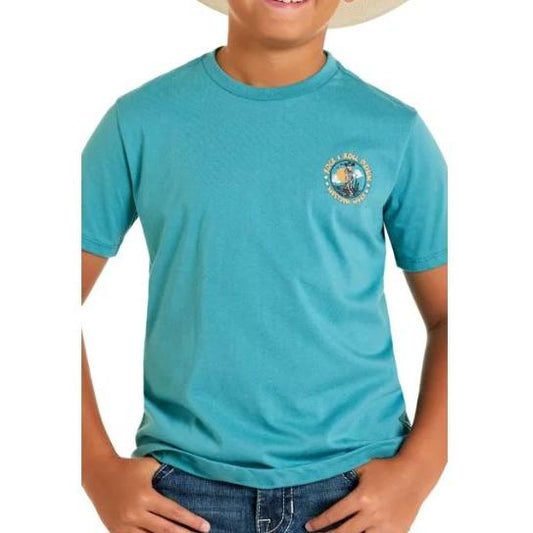 Rock & Roll Boy's Short Sleeve Skeleton Graphic Tee Shirt- Teal