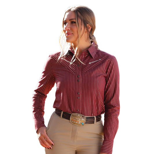 Cinch Women's Long Sleeve Striped Western Shirt - Burgundy