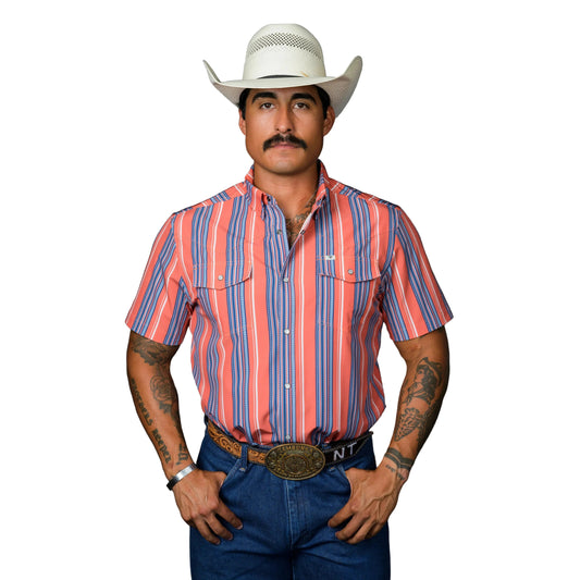 Ferrell Brand Men's The James Short Sleeve Snap Shirt- Salmon