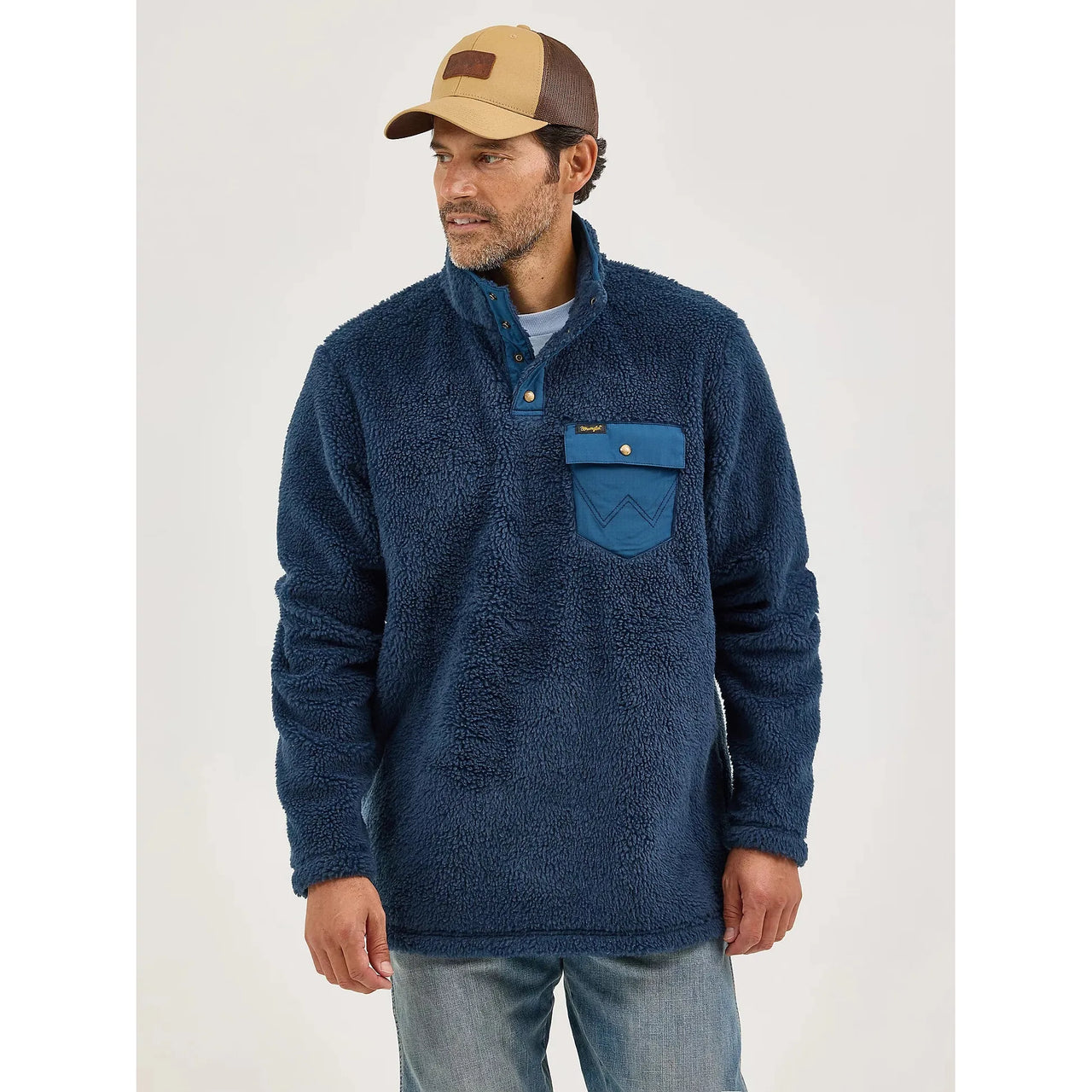 Wrangler Men's Quarter Snap Sherpa Pullover- Moonlight Blue