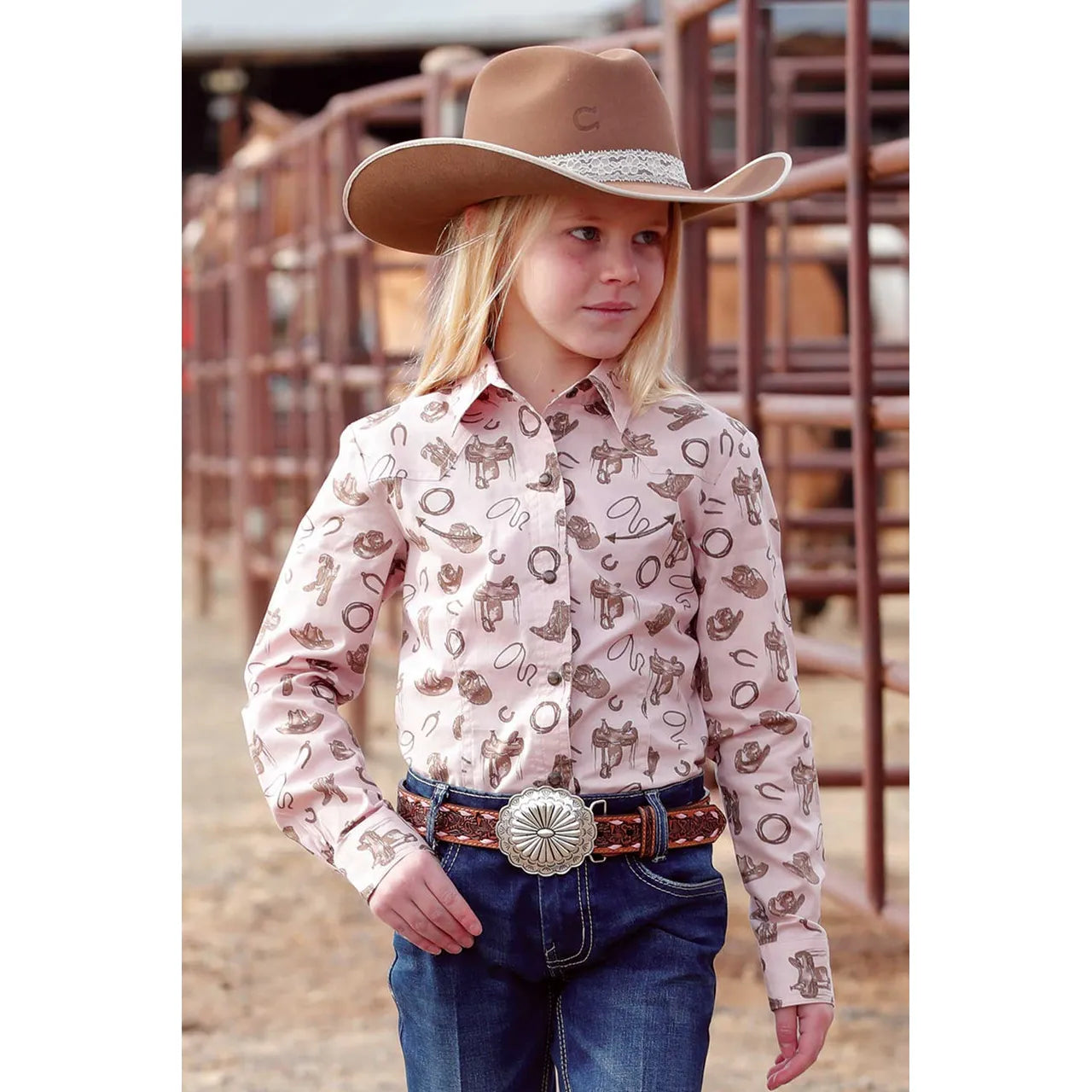 Cinch Girls Long Sleeve Print Button-Down Western Shirt - Pink