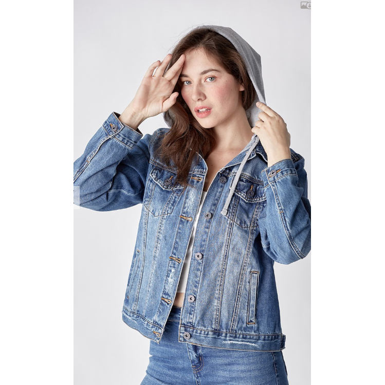 Risen Women's Relaxed Vintage Jacket with Hoodie- Medium