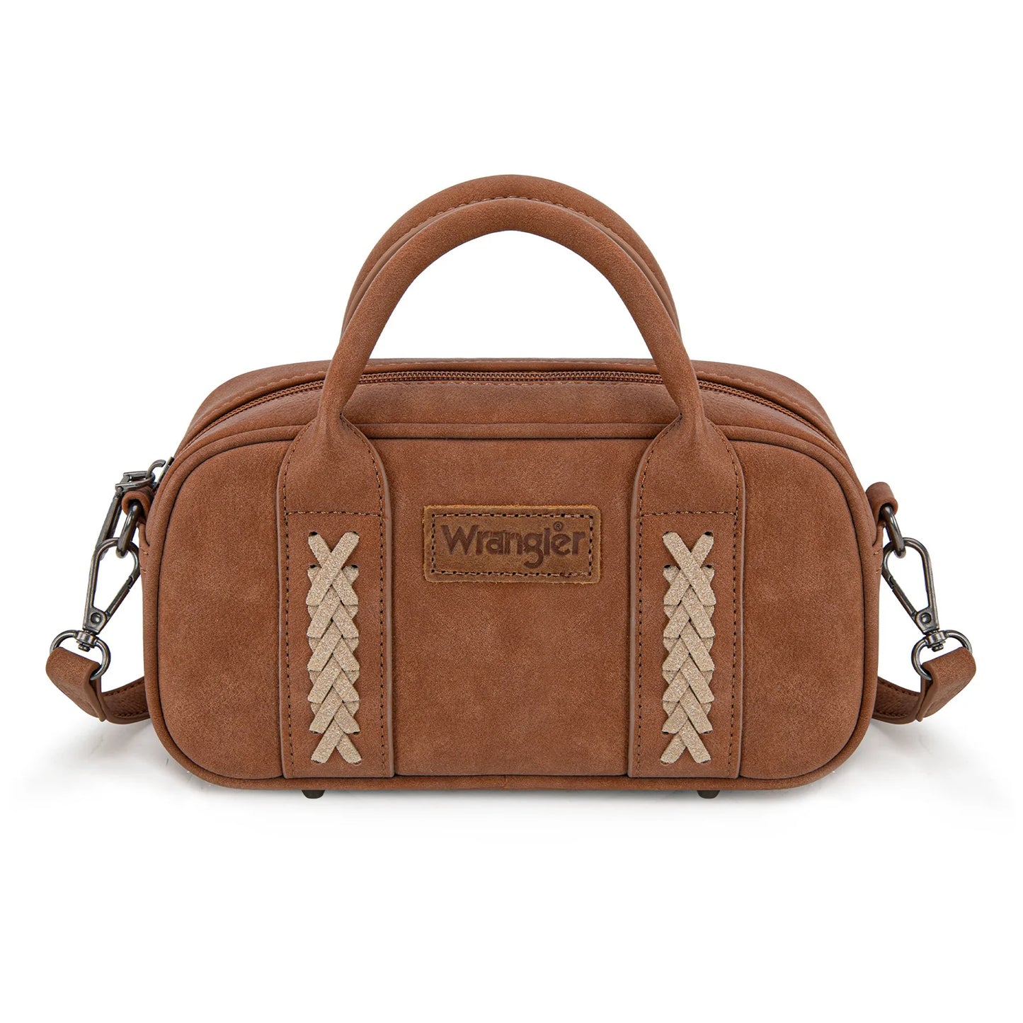 Wrangler Whipstitch Mini Satchel Crossbody Bag- Brown