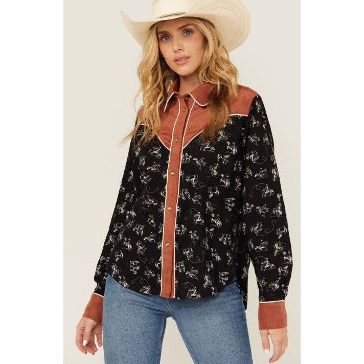 Cinch Women's Long Sleeve Print Western Shirt- Black