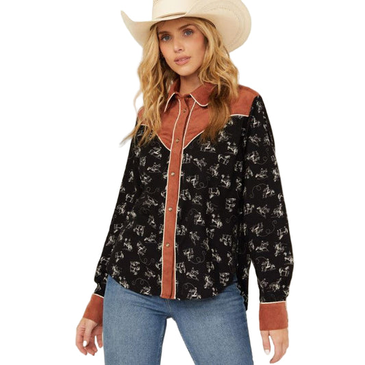 Cinch Women's Long Sleeve Print Western Shirt- Black