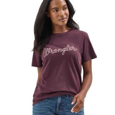 Wrangler Women's Short Sleeve Year Round Rope Logo- Brown