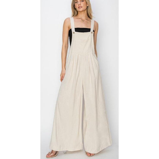 Risen Women's Linen Wide Leg Overalls-Taupe