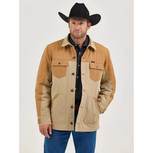 Wrangler Men's Mixed Canvas Chore Jacket- Chipmunk
