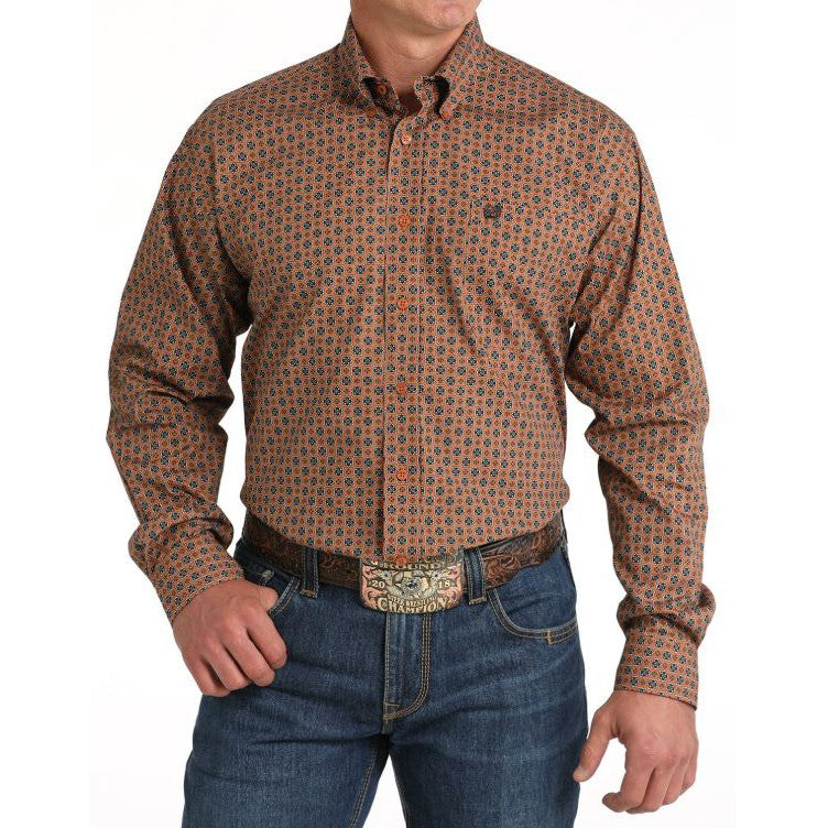 Cinch Classic Fit Long Sleeve Men's Cotton Patterned Shirt -Gold