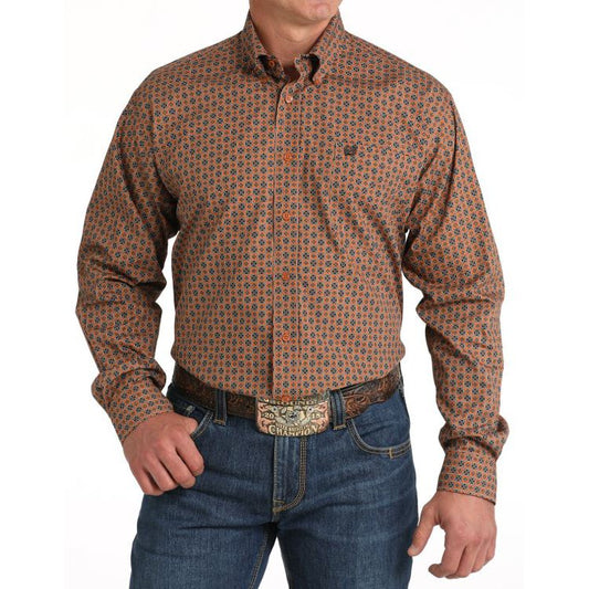 Cinch Classic Fit Long Sleeve Men's Cotton Patterned Shirt - Gold
