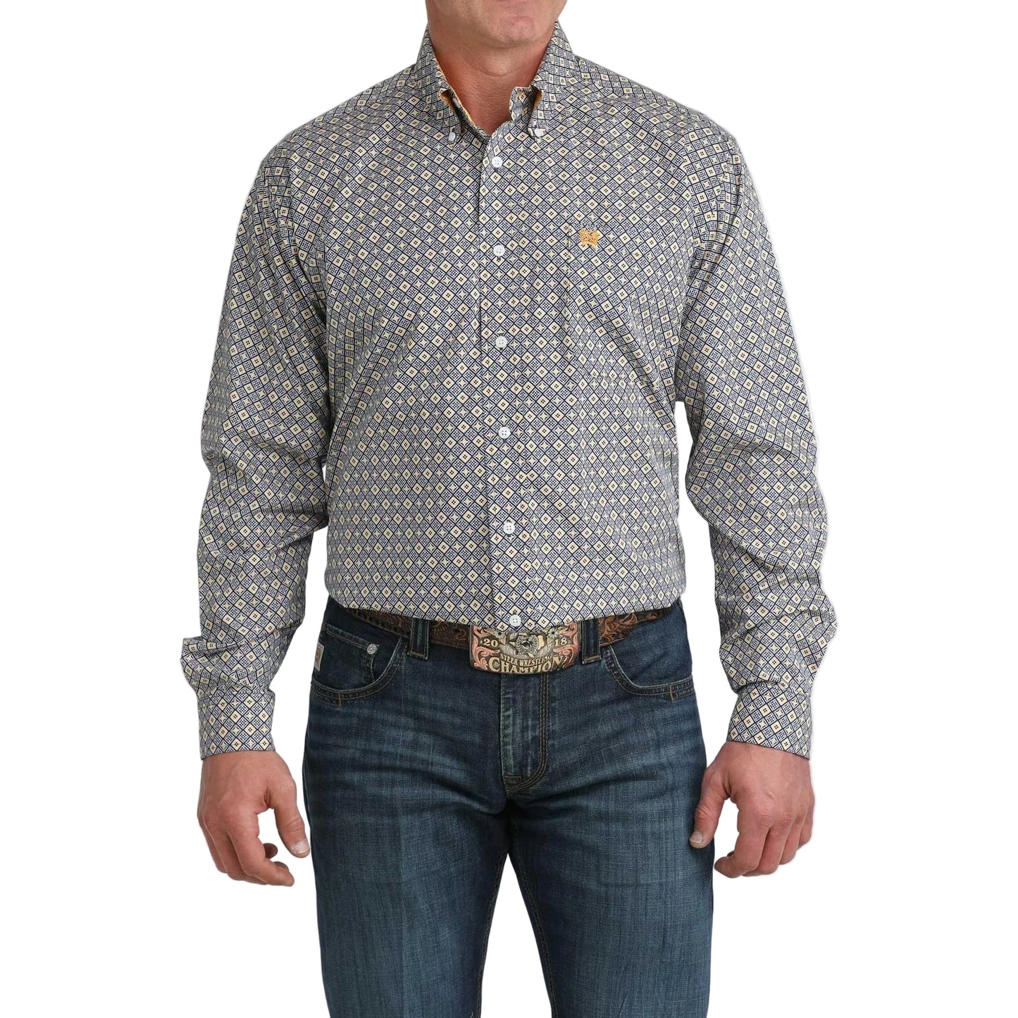 Cinch Men's Long Sleeve Geometric Pattern Shirt- Royal Blue