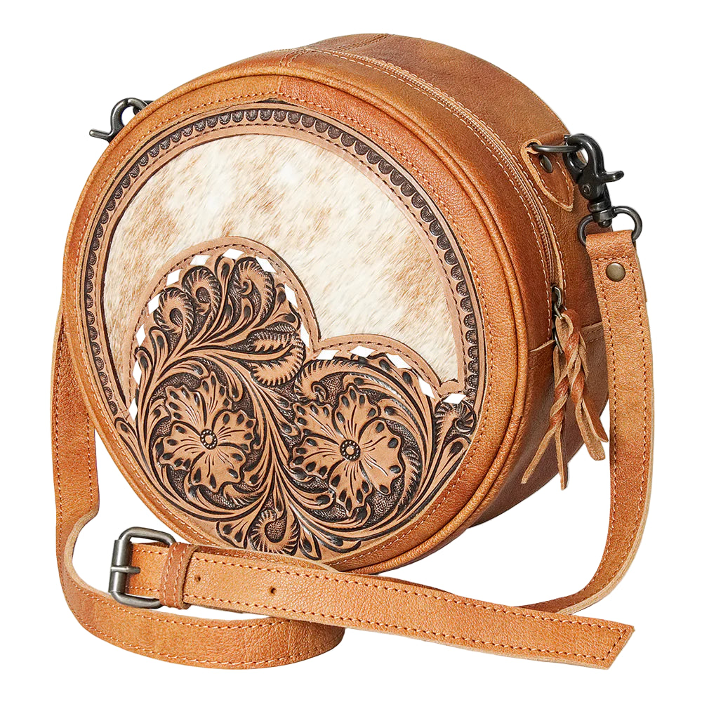 American Darling Round Leather Handbag - Saddle Blanket Inlay