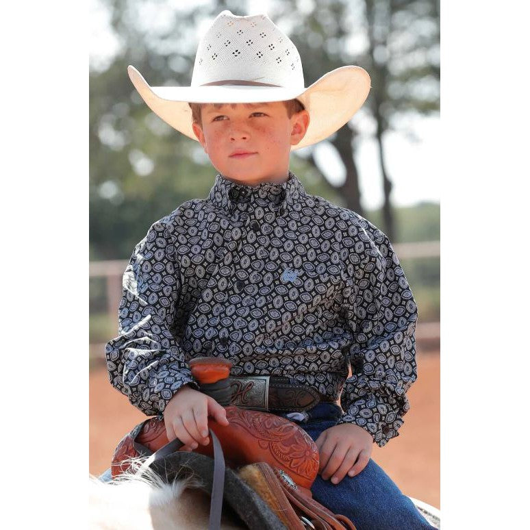 Cinch Boy's Long Sleeve Print Shirt - Black