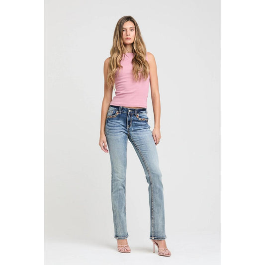 Grace in LA Women's Butterfly Embroidery Midrise Bootcut Jeans