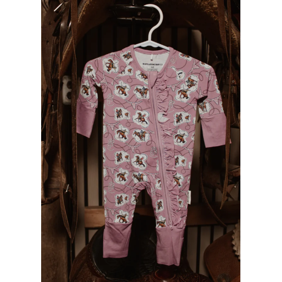 Boots & Bows Roped & Branded Dusty Mauve Infant Sleeper