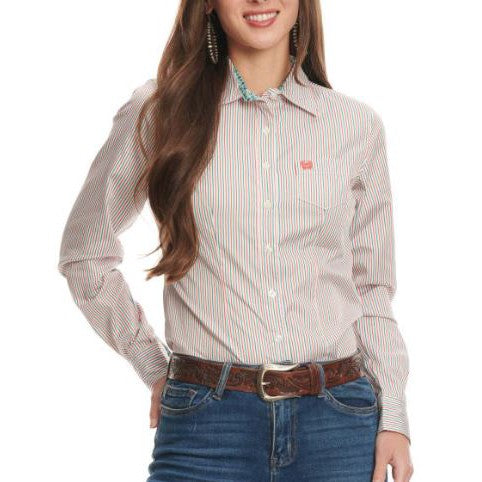 Cinch Women's Long Sleeve Shirt - Red Blue Stripes