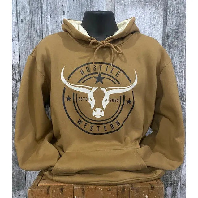 Hostile Western Unisex Long Sleeve Hoodie-Brown/Beige