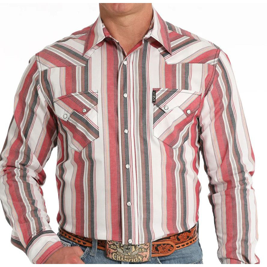 Cinch  Men's Long Sleeve Stripe Front Western Shirt- White