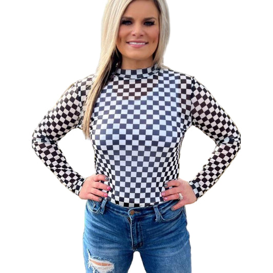 Round the Track Women's Long Sleeve Mesh Top- Black/White