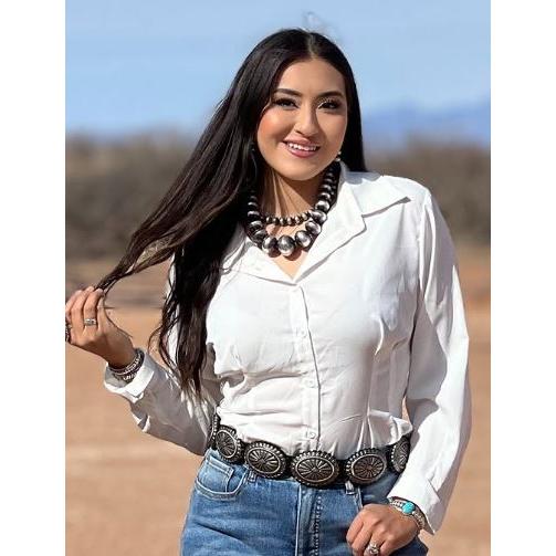 Lucky & Blessed Women's Button Down Collared Shirt- Ivory