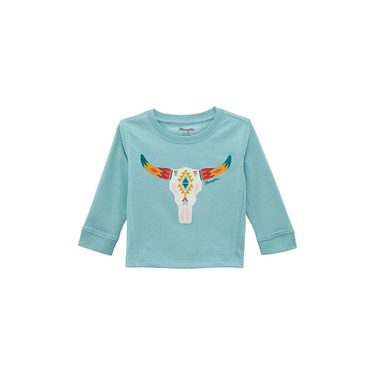 Wrangler Baby Girl Long Sleeve Graphic Tee Shirt-Blue Steer