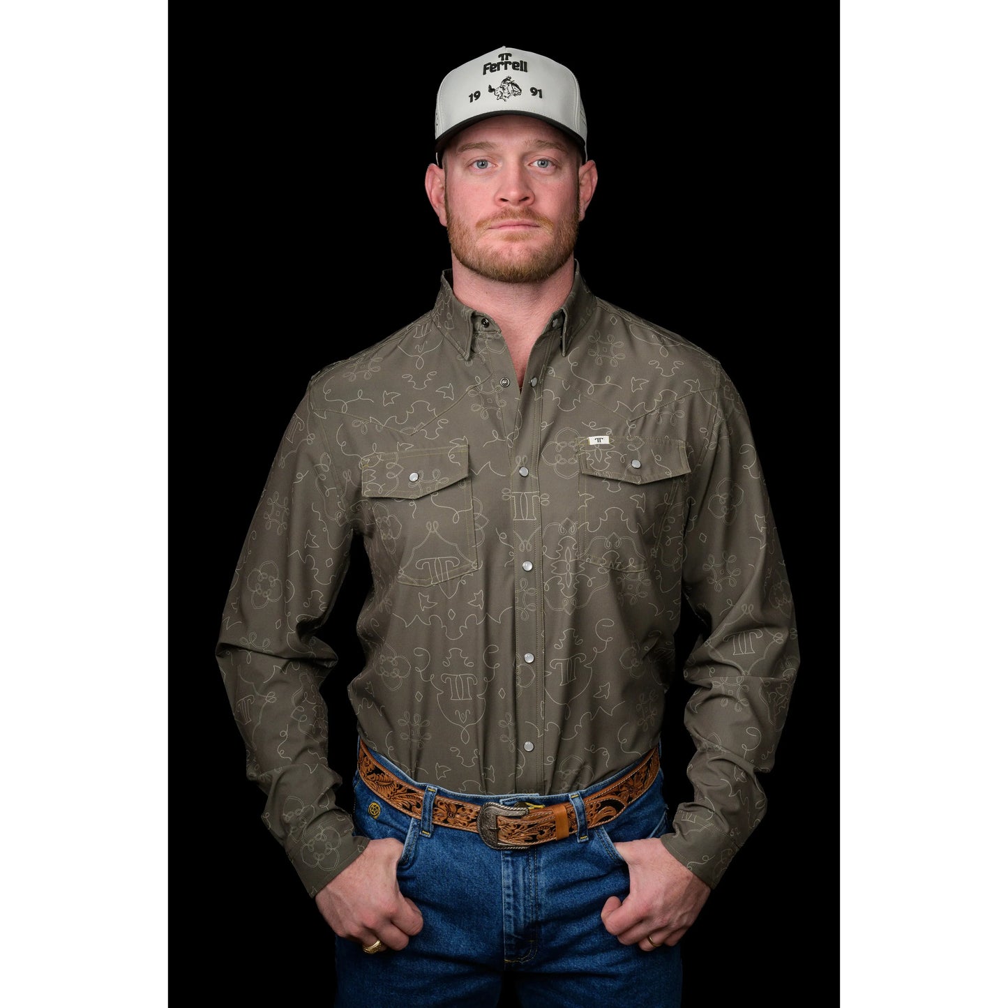 Ferrell Brand Men's The Carson Long Sleeve Snap Shirt- Green