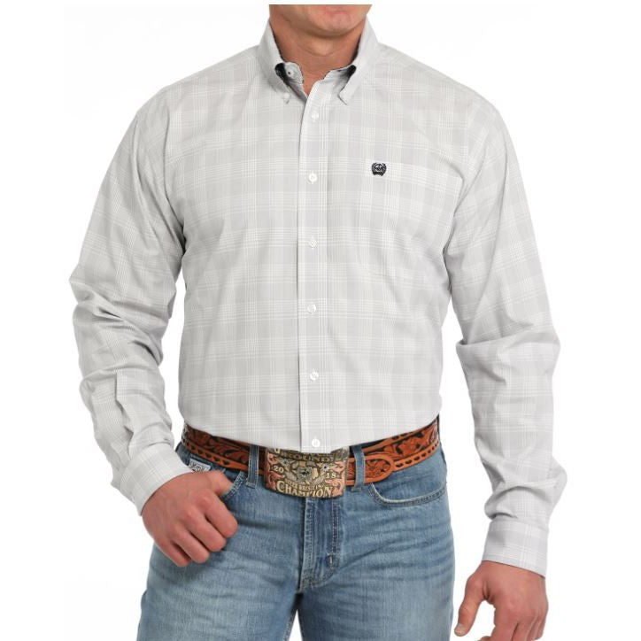 Cinch Men's Long Sleeve Plaid Western Shirt- White