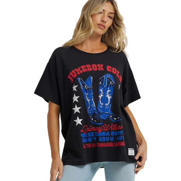 Wrangler Lainey Wilson Jukebox Gold Oversized Tee Shirt-Black