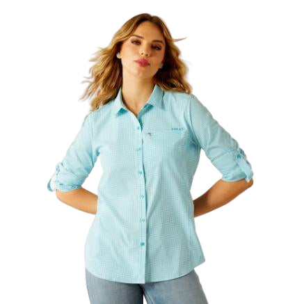 Ariat Women's Venttek Long Sleeve Shirt- Peacock Blue Check