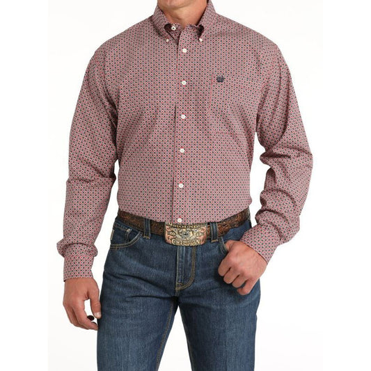 Cinch Men's Long Sleeve Geometric Print Button Down Western Shirt - Red