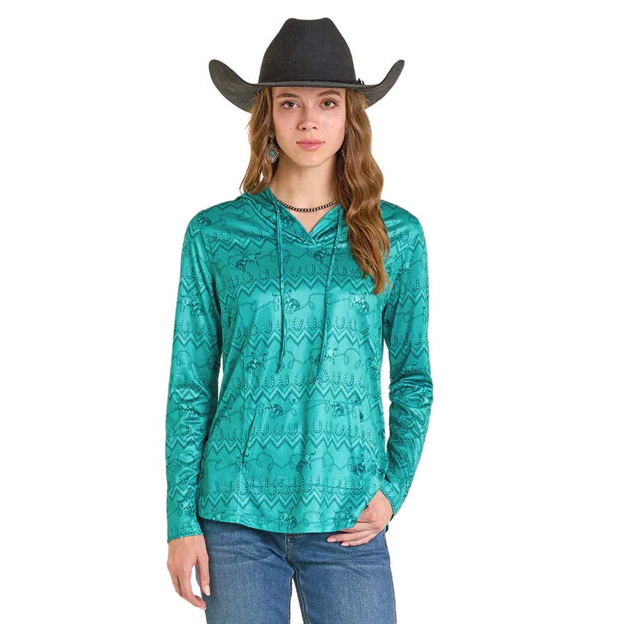 Rock & Roll Women's Performance Hoodie- Teal