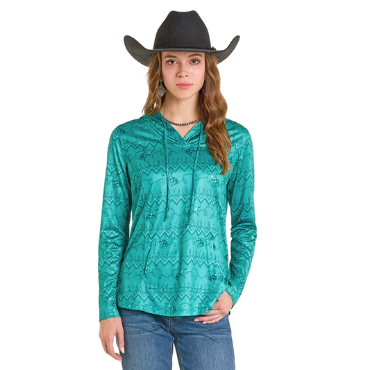 Rock & Roll Women's Performance Hoodie- Teal