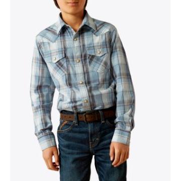 Ariat Boy's Hunter Retro Long Sleeve Fit Shirt- Light Blue