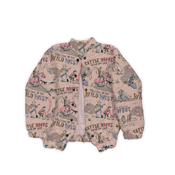 Ida Mae Women's Cattle Drive Rose Quilted Bomber Jacket- Pink