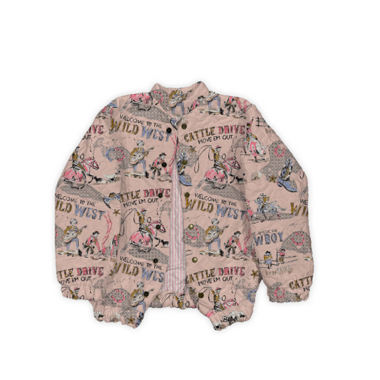 Ida Mae Women's Cattle Drive Rose Quilted Bomber Jacket- Pink